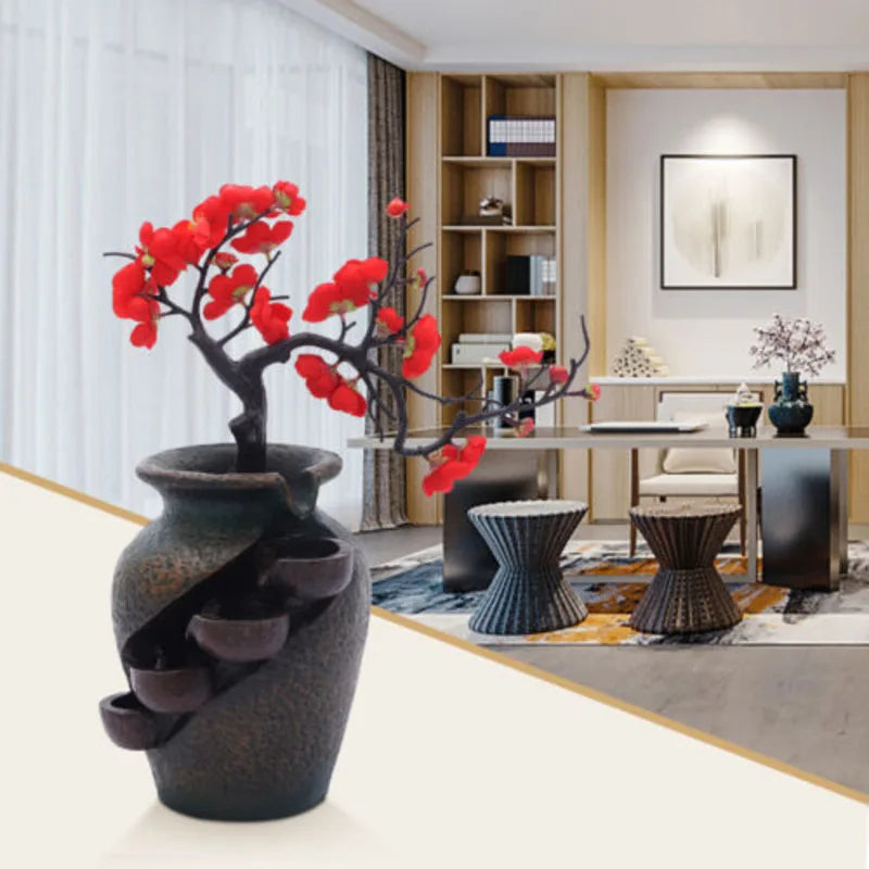 Flower Vase Desktop Waterfall Fountain
