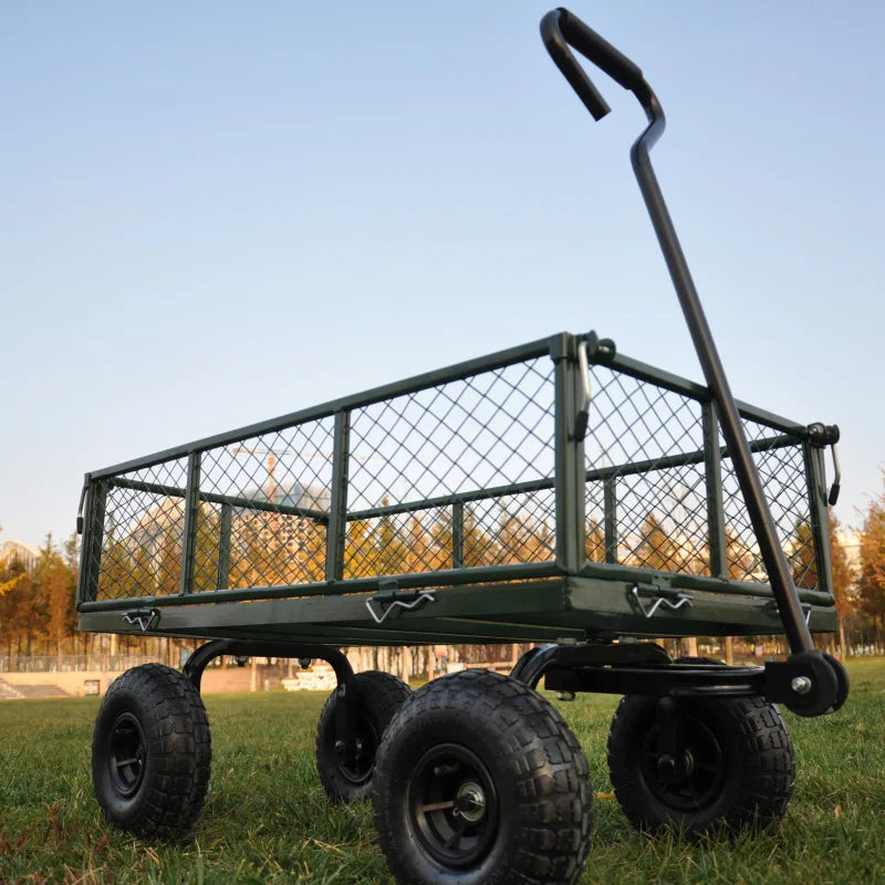 Garden Dump Cart Heavy Duty Metal Gardening Trolley,