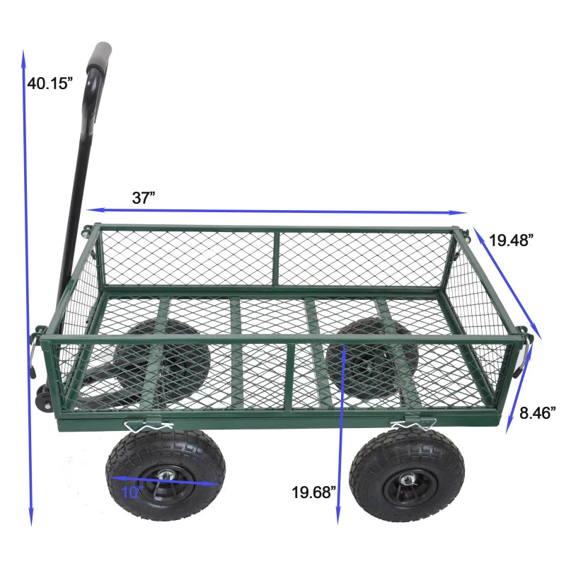 Garden Dump Cart Heavy Duty Metal Gardening Trolley,