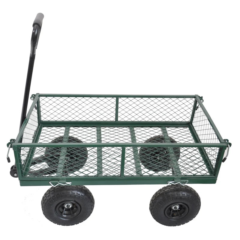 Garden Dump Cart Heavy Duty Metal Gardening Trolley,