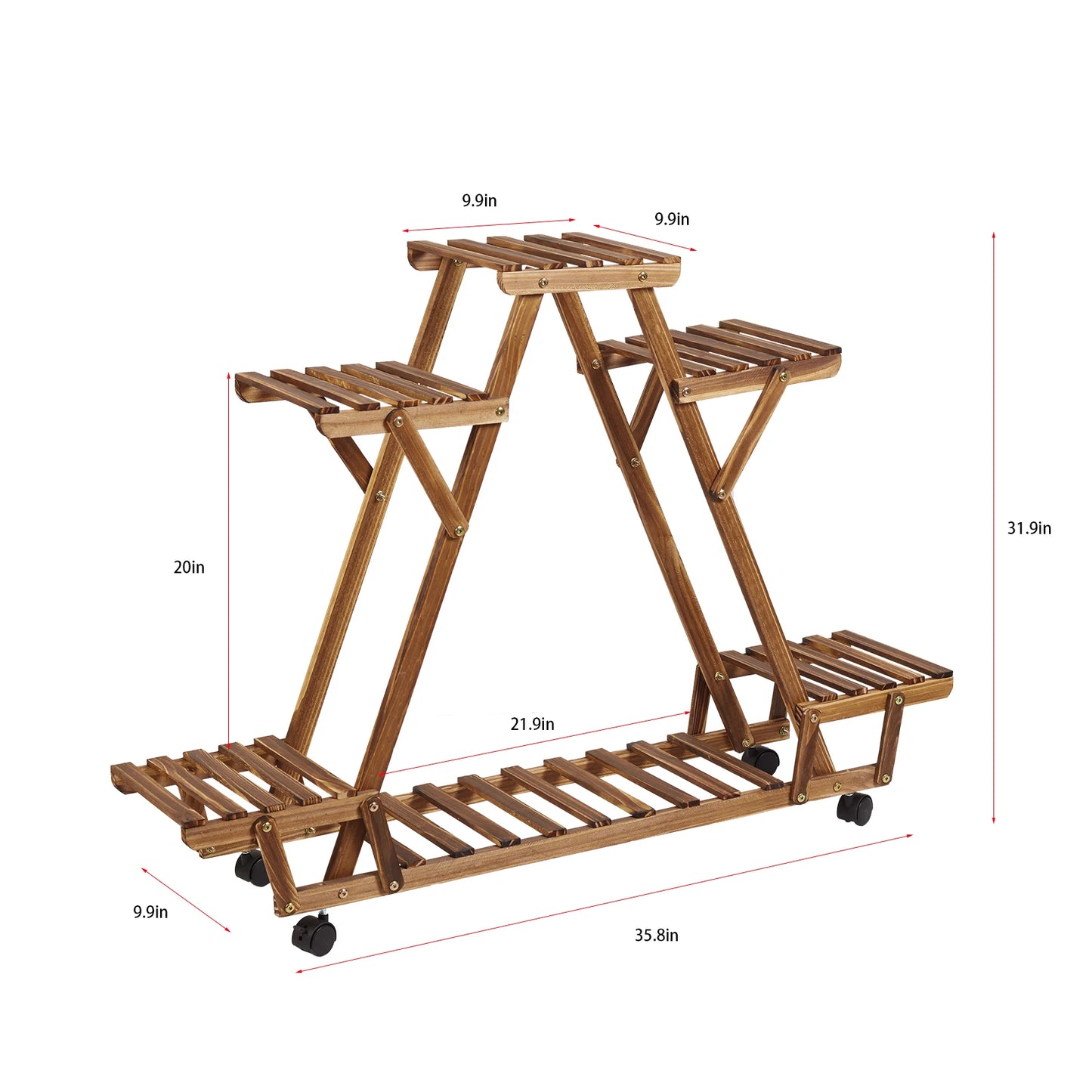 Triangular Plant / Flower Pot Stand Display Storage Rack with Wheels for Garden