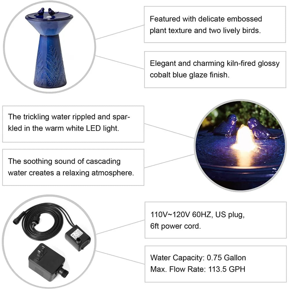 27.5"H  Ceramic Water Fountains with LED Lights and Pump,