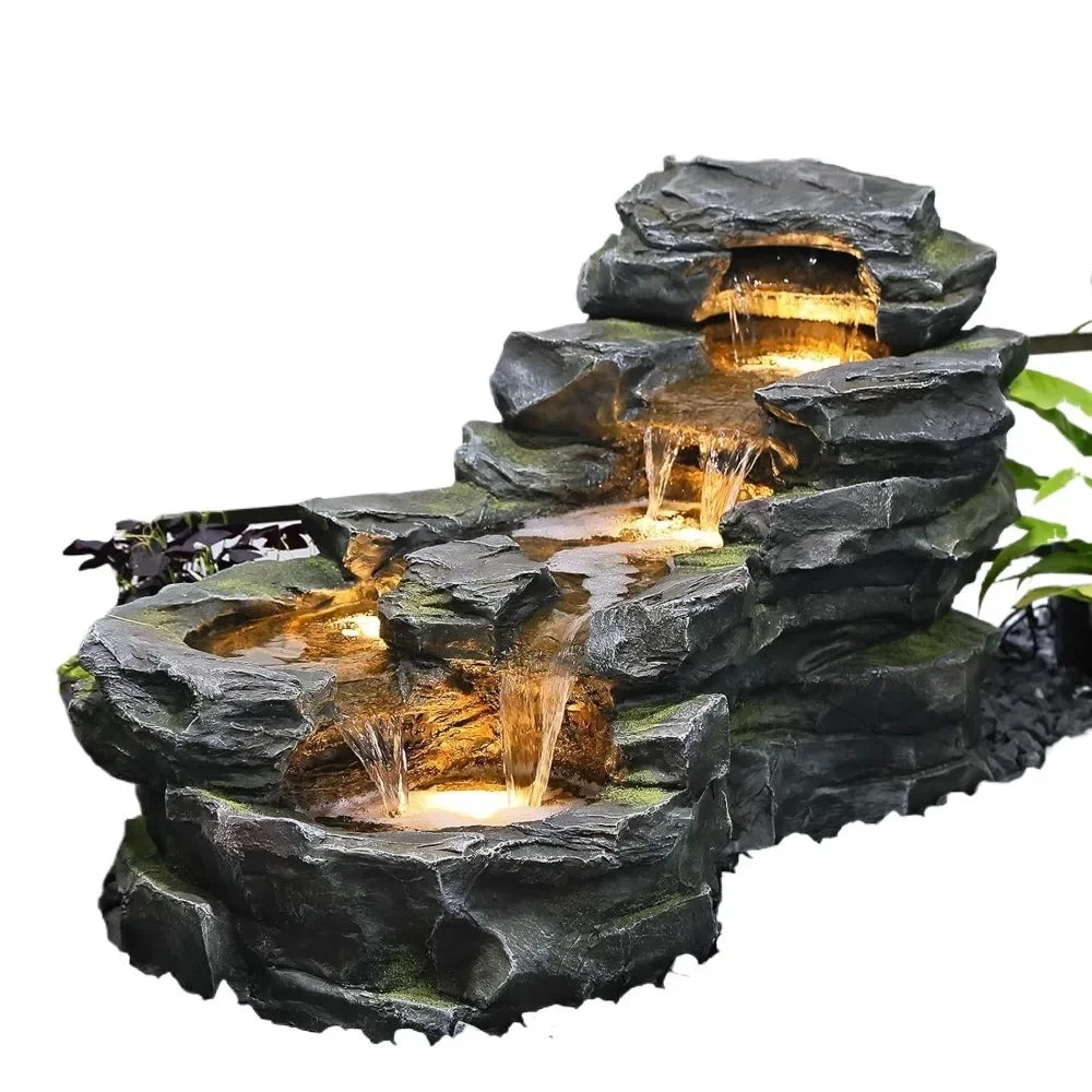 37" Rock Natural Waterfall Outdoor / Indoor Fountain with LED Lights