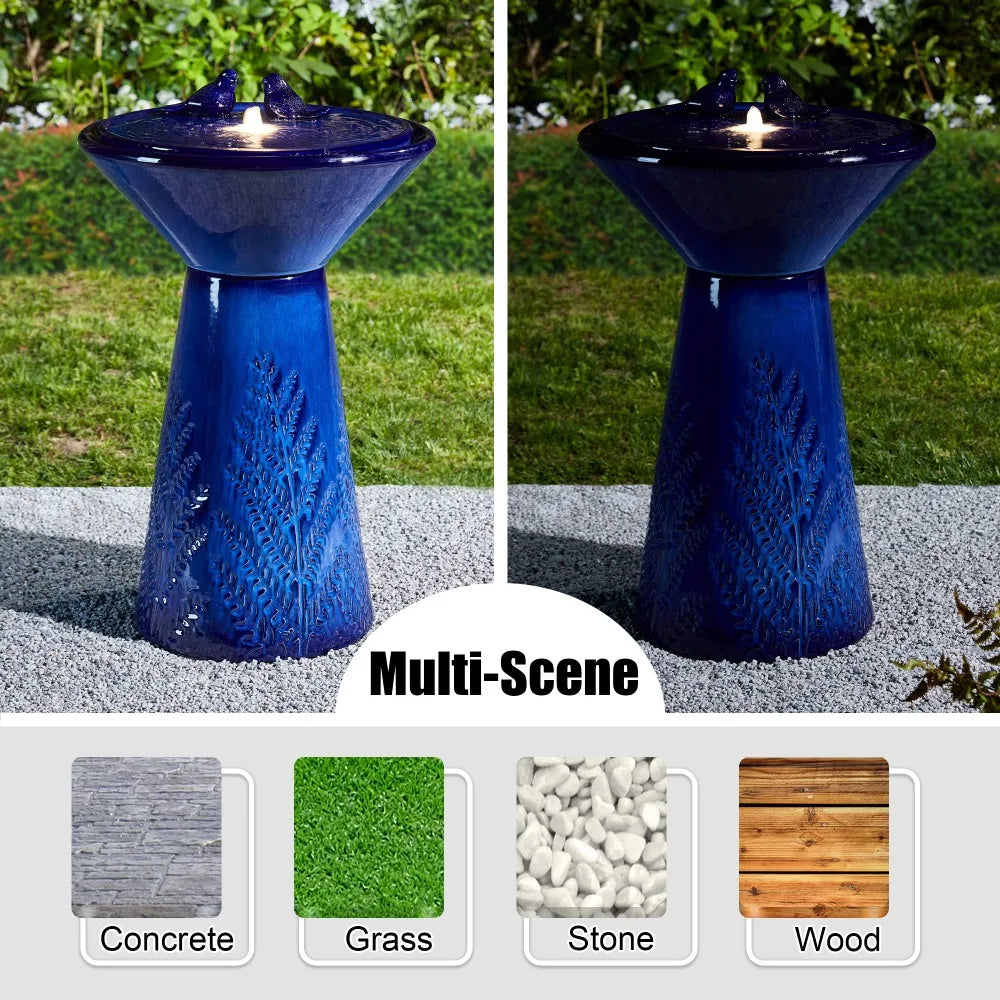 27.5"H  Ceramic Water Fountains with LED Lights and Pump,