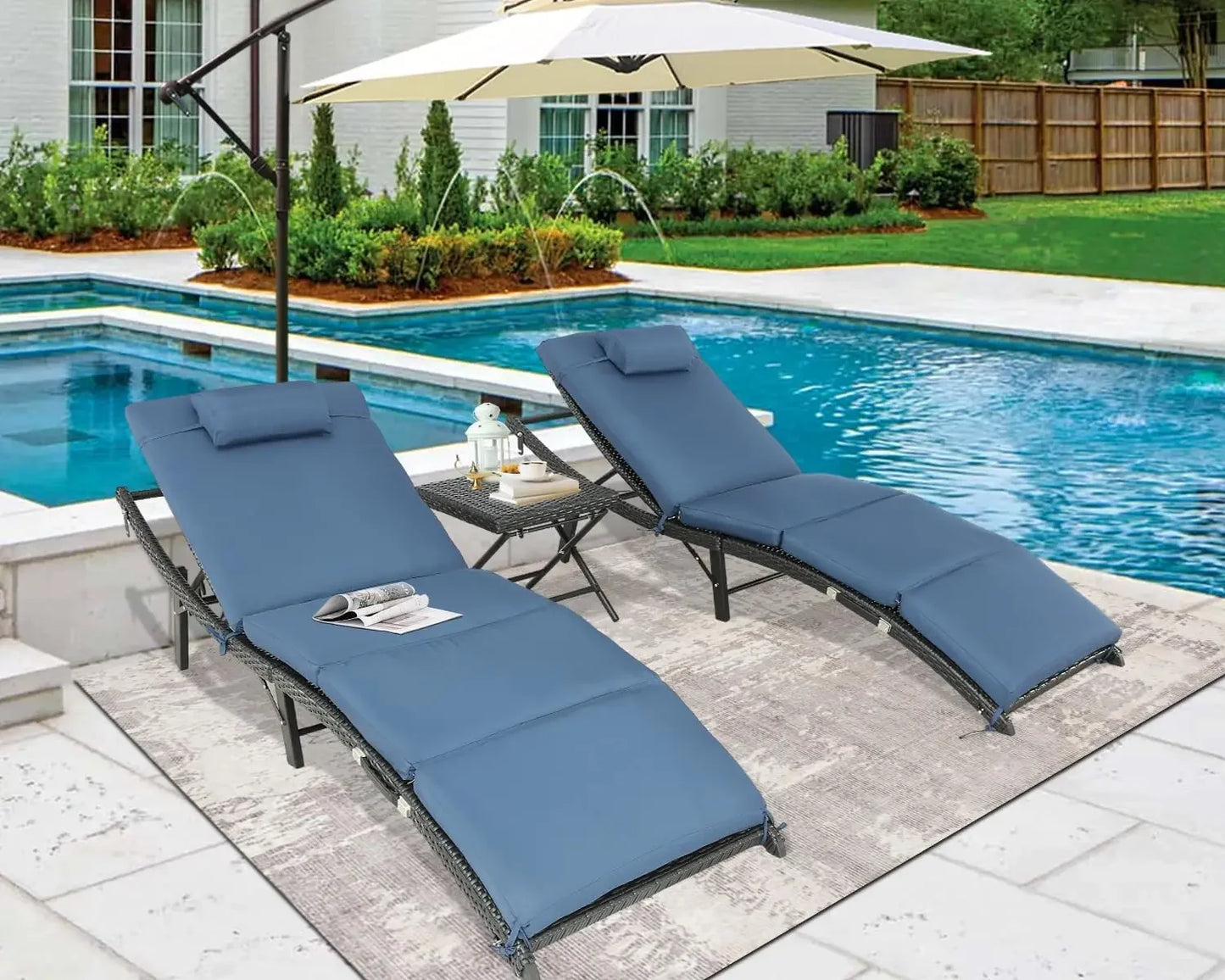 Outdoor Rattan Lounge Chair Set  with Side Table