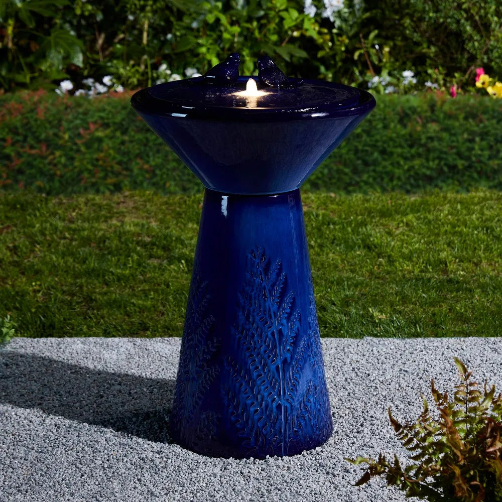 27.5"H  Ceramic Water Fountains with LED Lights and Pump,