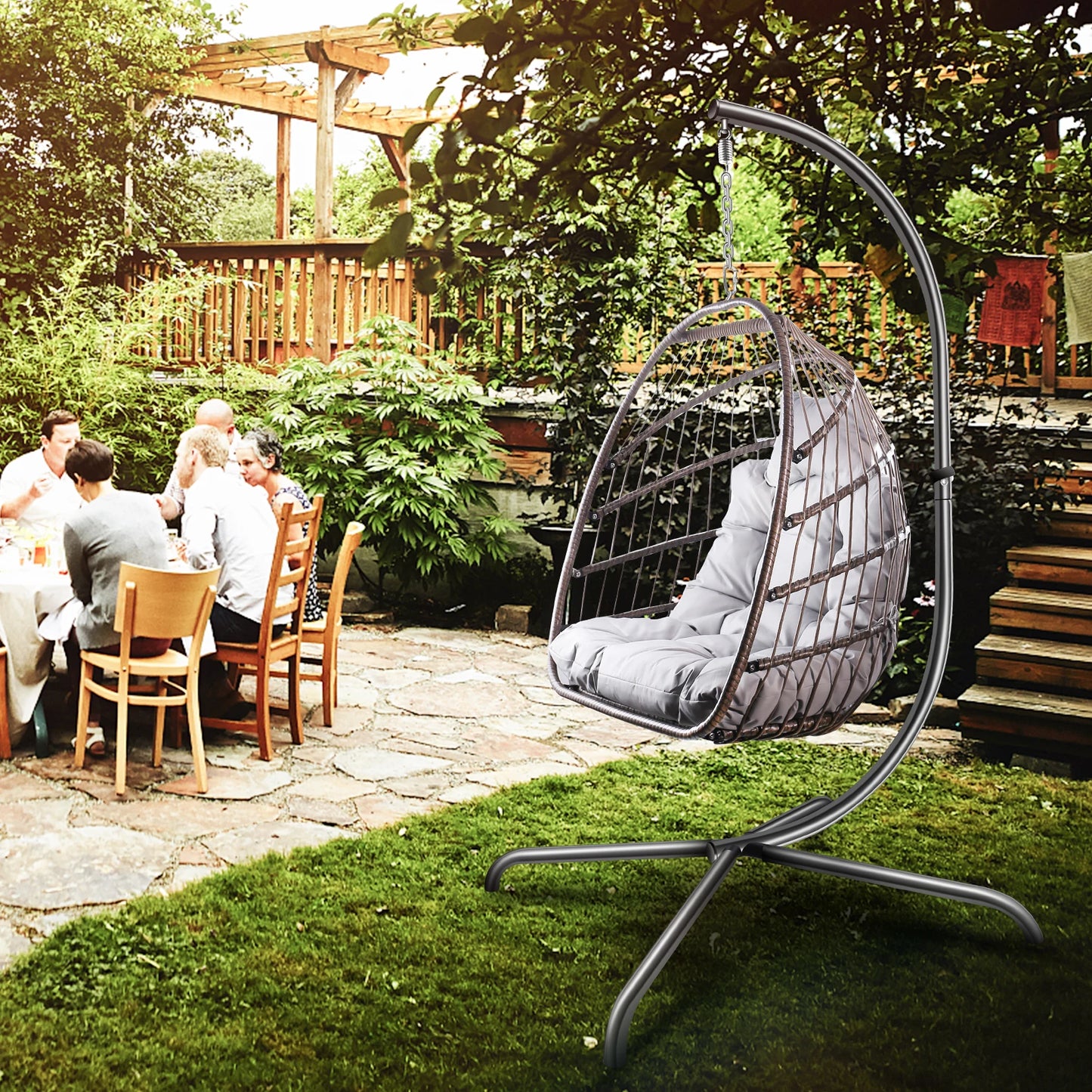 Indoor Outdoor Wicker Rattan Swing Egg Chair with Stand