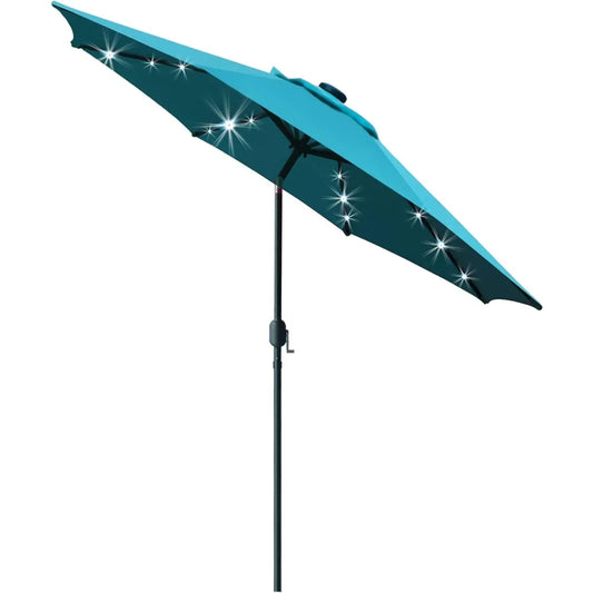 9' Solar LED Lighted Patio Umbrella with 8 Ribs/Tilt Adjustment and Crank Lift System