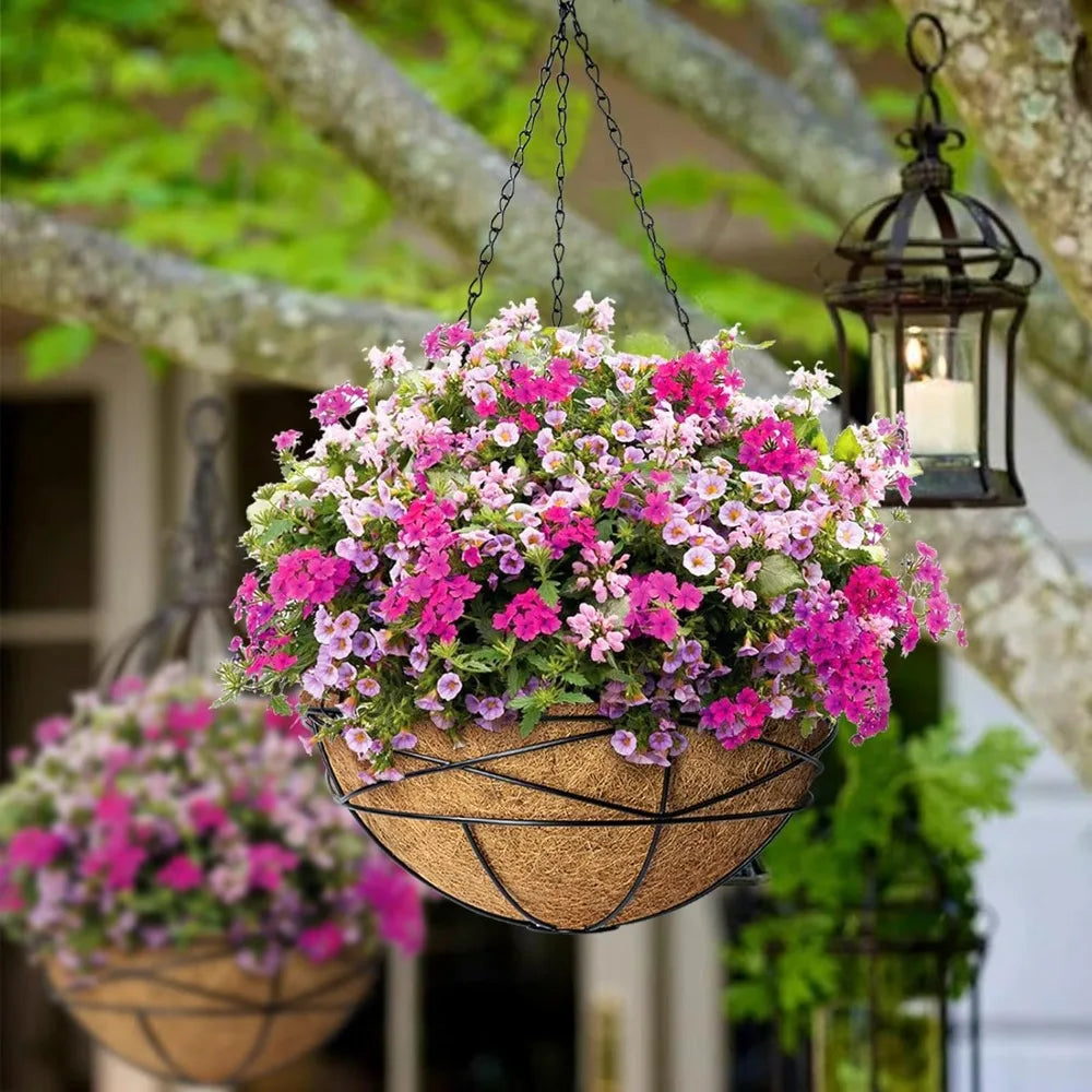 Large Wire Hanging Planters with Coco Liner. (4 Pack)