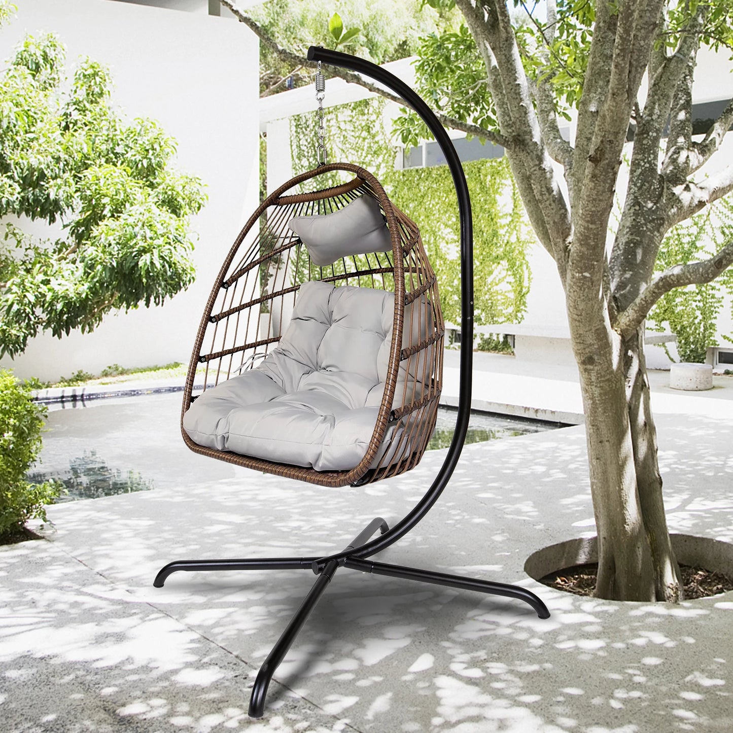 Indoor Outdoor Wicker Rattan Swing Egg Chair with Stand