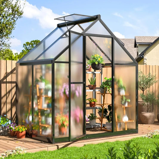 4 x 6  Polycarbonate Greenhouse with Quick Setup Structure and Roof Vent