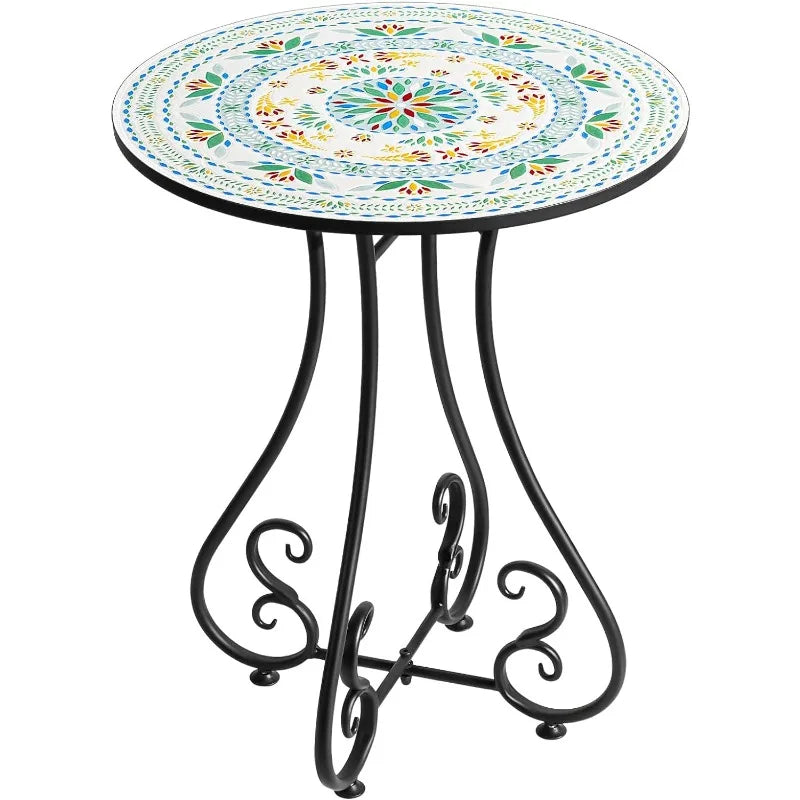 Ceramic Round Side End Table Top with Metal Base.