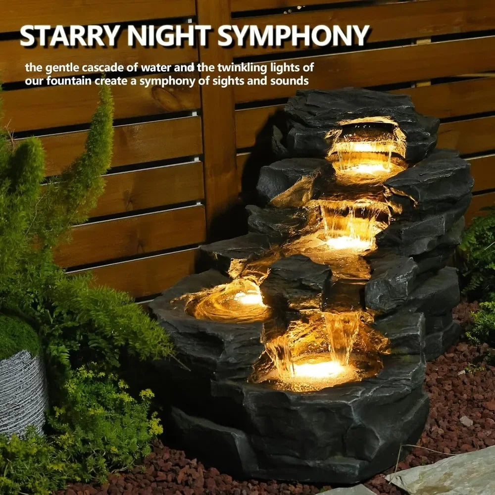 37" Rock Natural Waterfall Outdoor / Indoor Fountain with LED Lights