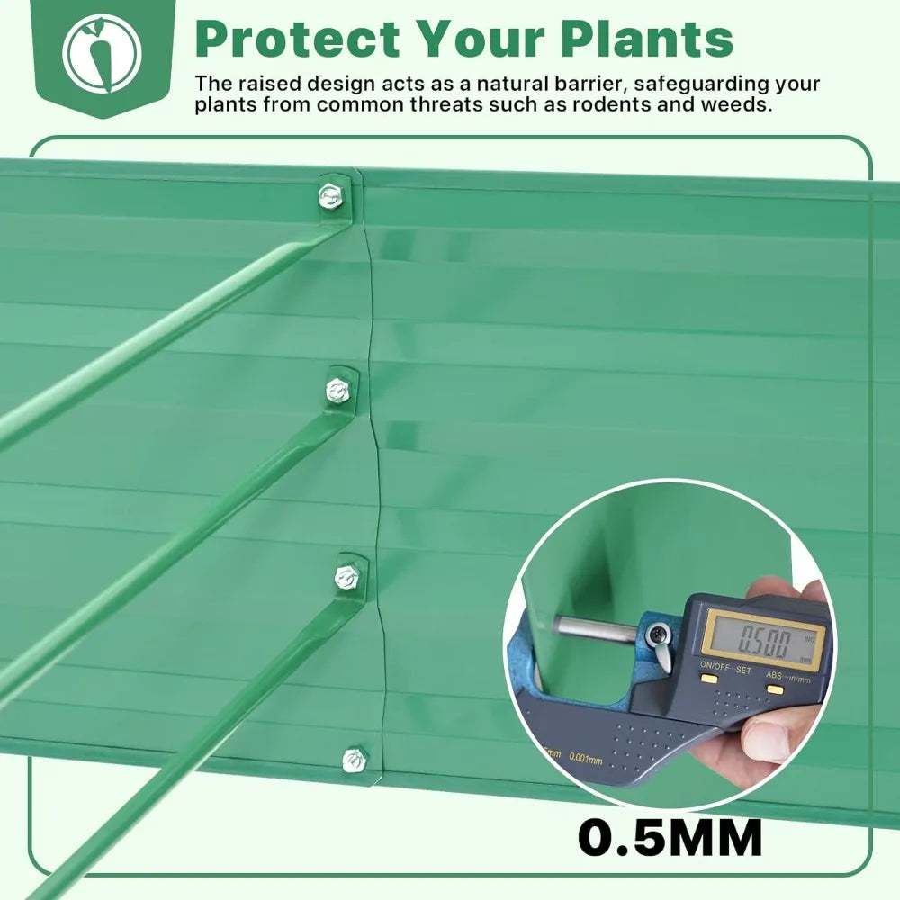 Galvanized Metal Raised Garden Bed for Vegetables /Flowers / Herbs with 2 PCS Tomato Cage, Gloves, Trellis N