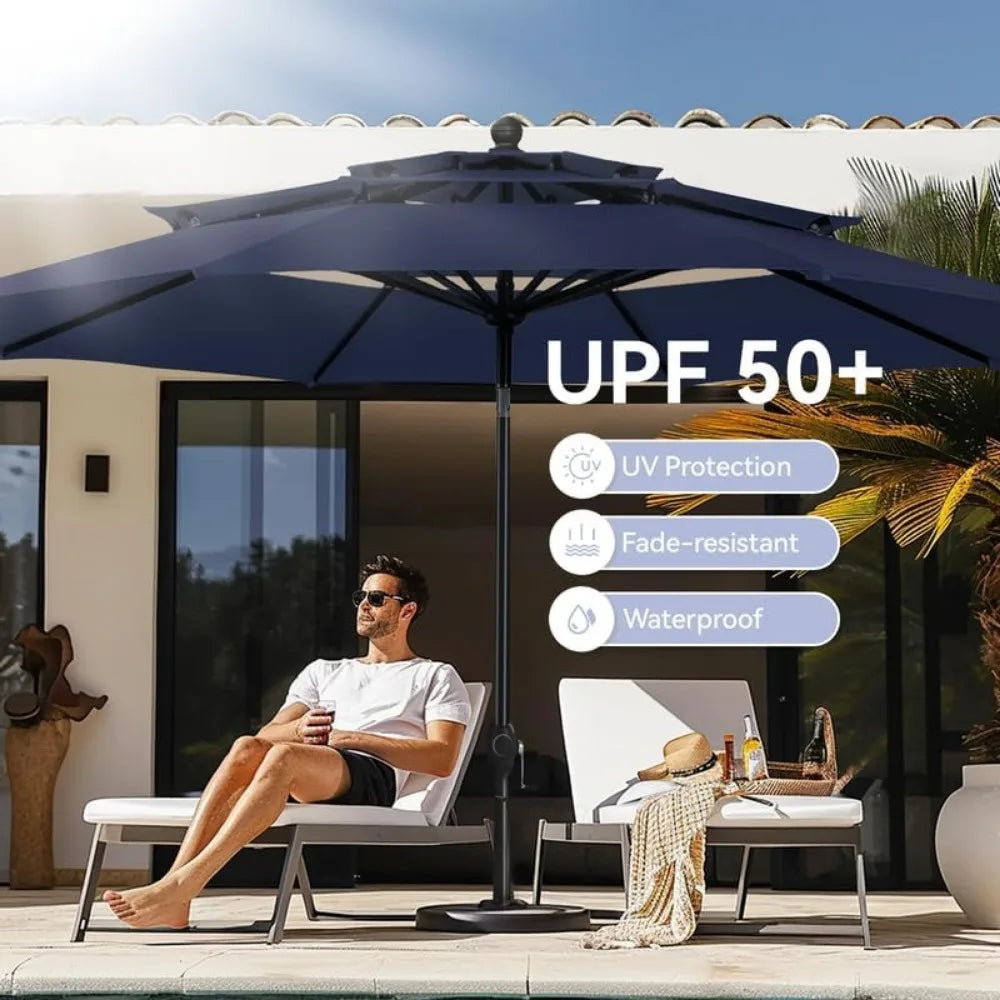 10ft Outdoor Table Umbrella, Auto-Tilt  with Crank,