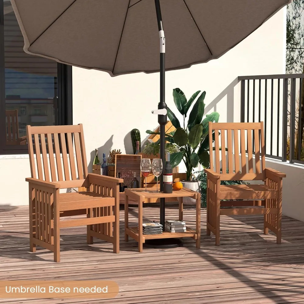 3 Pieces Wooden Patio Furniture Set with 1.5” Umbrella Hole