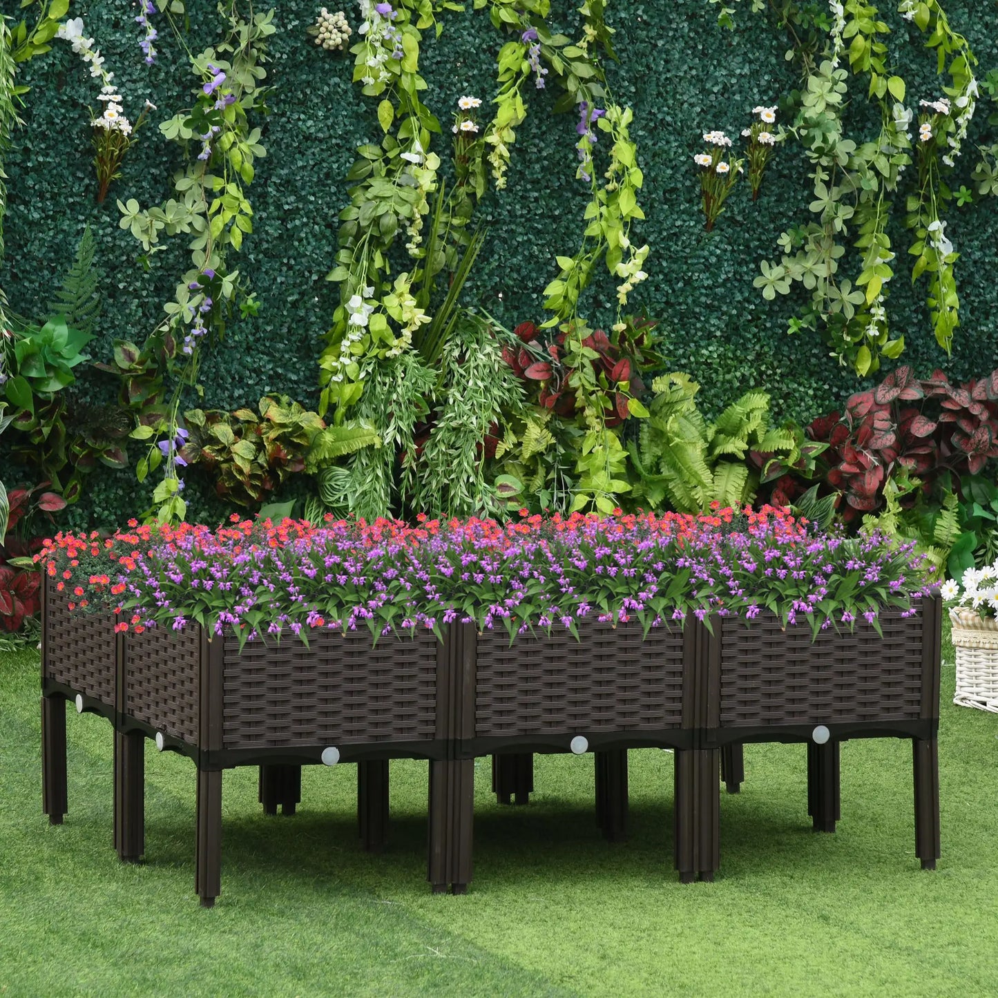 6 Piece Planter Box Raised Garden Bed Kit with Drainage Holes for Outdoor Flowers, Vegetables