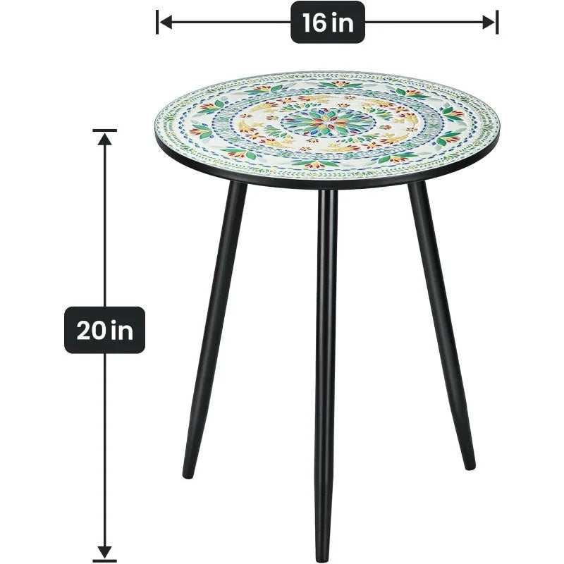 Ceramic Round Side End Table Top with Metal Base.