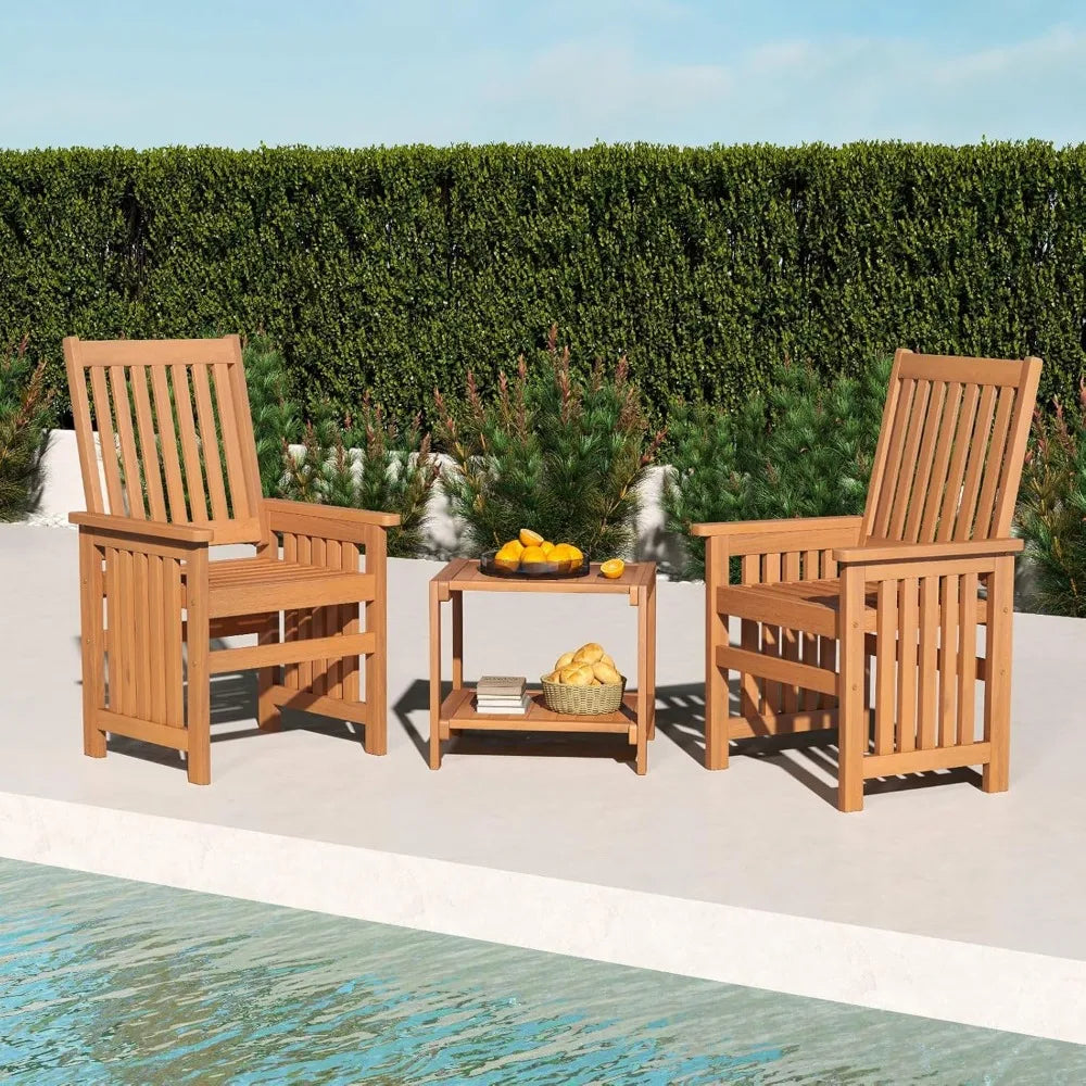 3 Pieces Wooden Patio Furniture Set with 1.5” Umbrella Hole