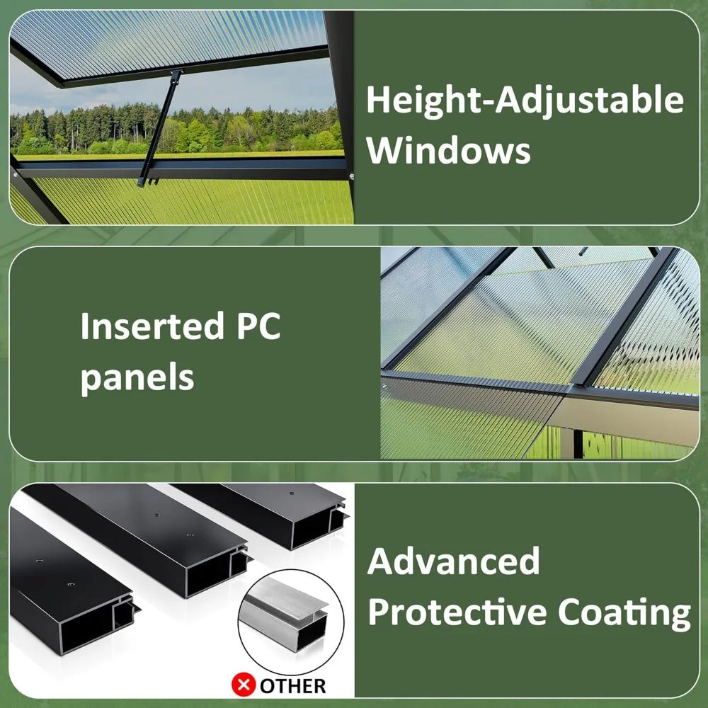 4 x 6  Polycarbonate Greenhouse with Quick Setup Structure and Roof Vent