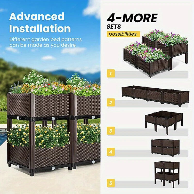 4pcs Elevated Raised Garden Bed Patio Porch Planter