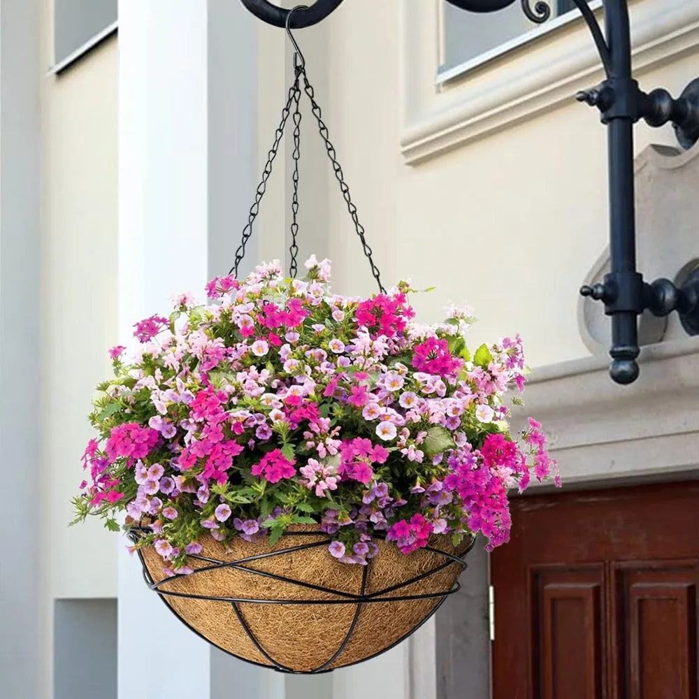 Large Wire Hanging Planters with Coco Liner. (4 Pack)