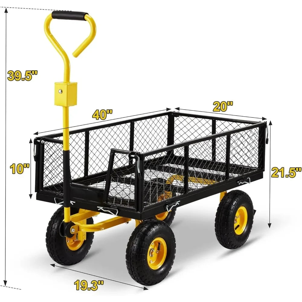 Steel Wagon Cart With 180°Adjustable Handle and Removable Sides for Garden, Yard, Beach, Snow