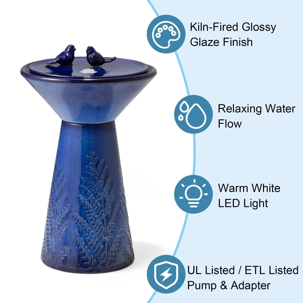 27.5"H  Ceramic Water Fountains with LED Lights and Pump,