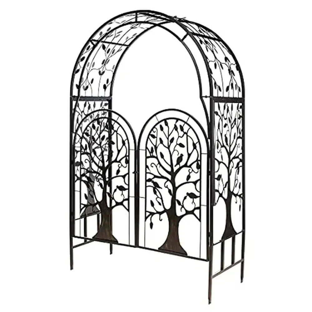 Metal Tree of Life Arched Garden Arbor w/Gate,  53" W x 22¾"D x 84" H