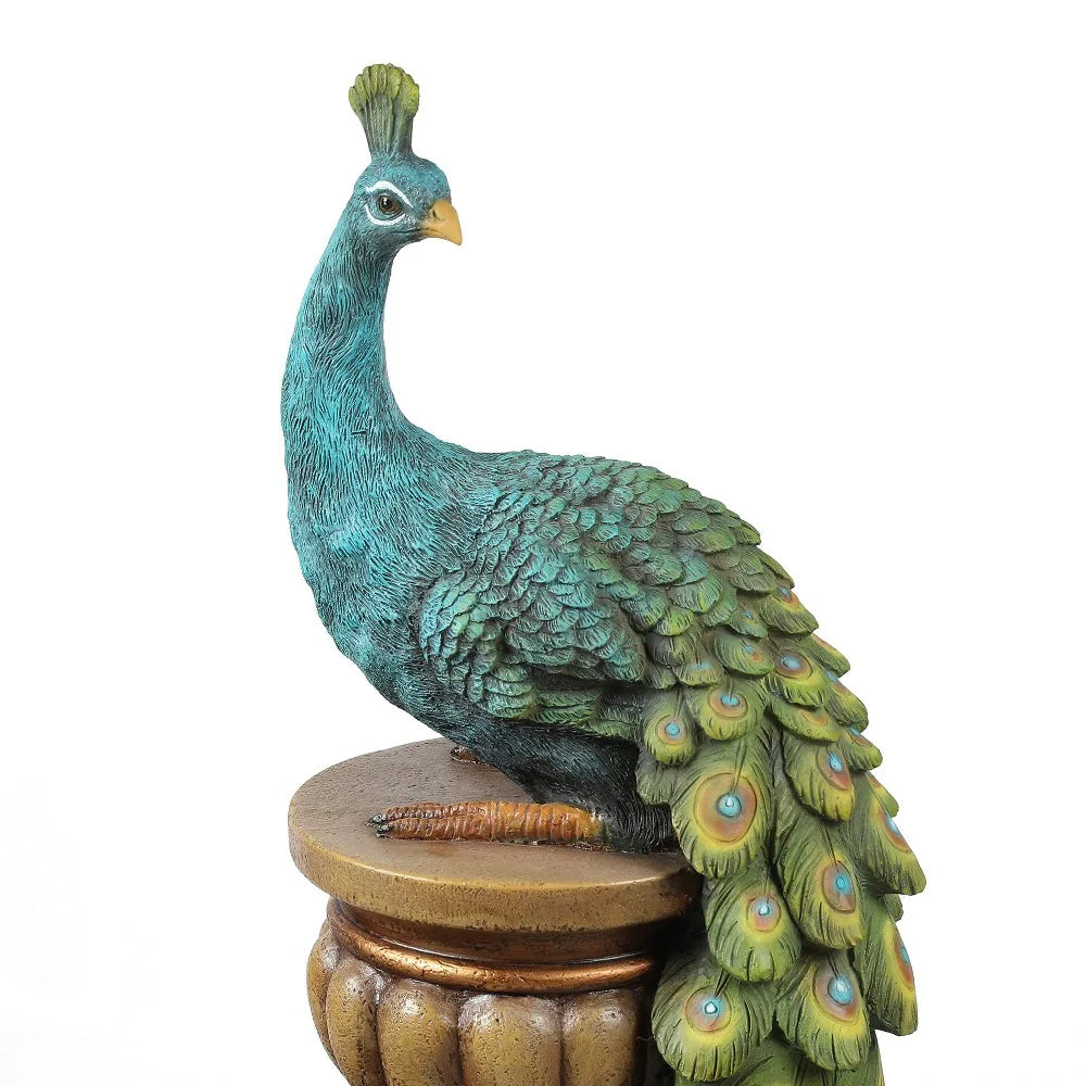 Peacock Pedestal Water Fountain with LED Light