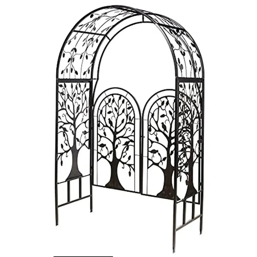 Metal Tree of Life Arched Garden Arbor w/Gate,  53" W x 22¾"D x 84" H