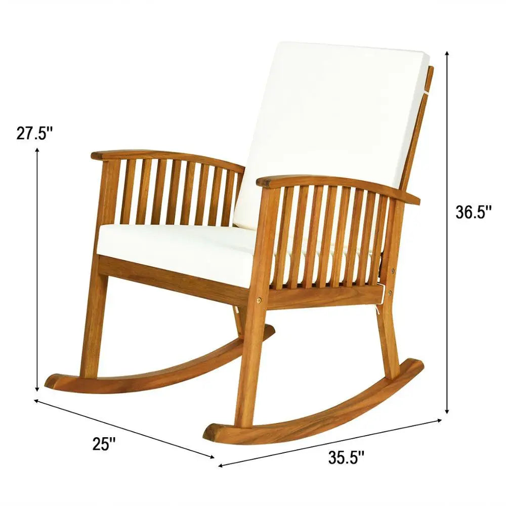 Outdoor Acacia Wood Rocking Chair Patio, Backyard, Garden, Lawn, With Cushion