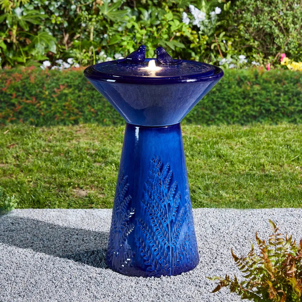 27.5"H  Ceramic Water Fountains with LED Lights and Pump,