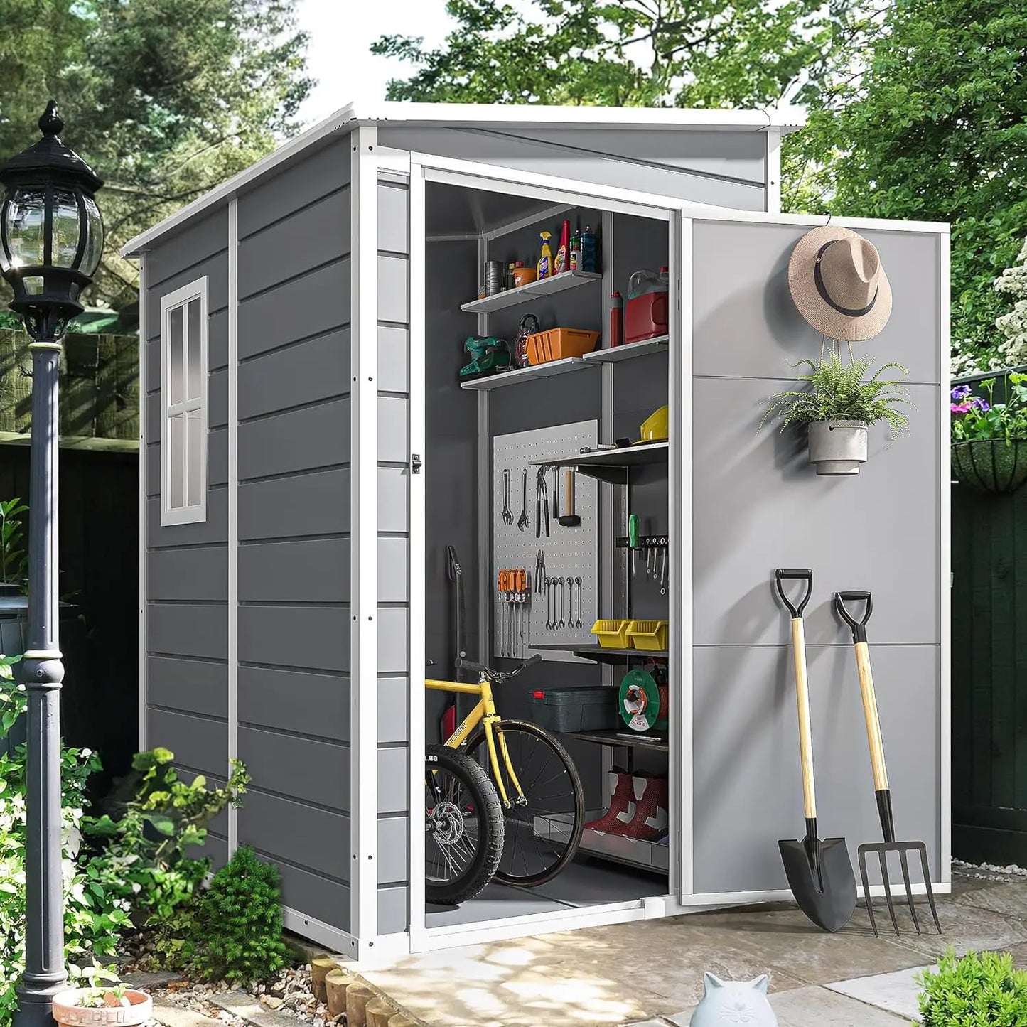 Resin Outdoor Storage Shed with Floor with Lockable Door & Window.