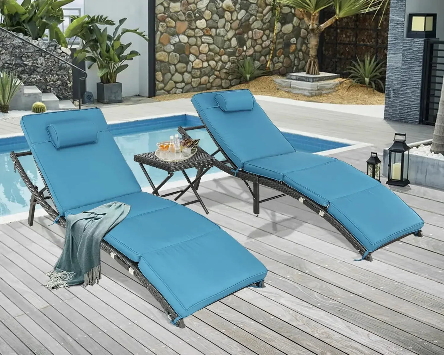 Outdoor Rattan Lounge Chair Set  with Side Table