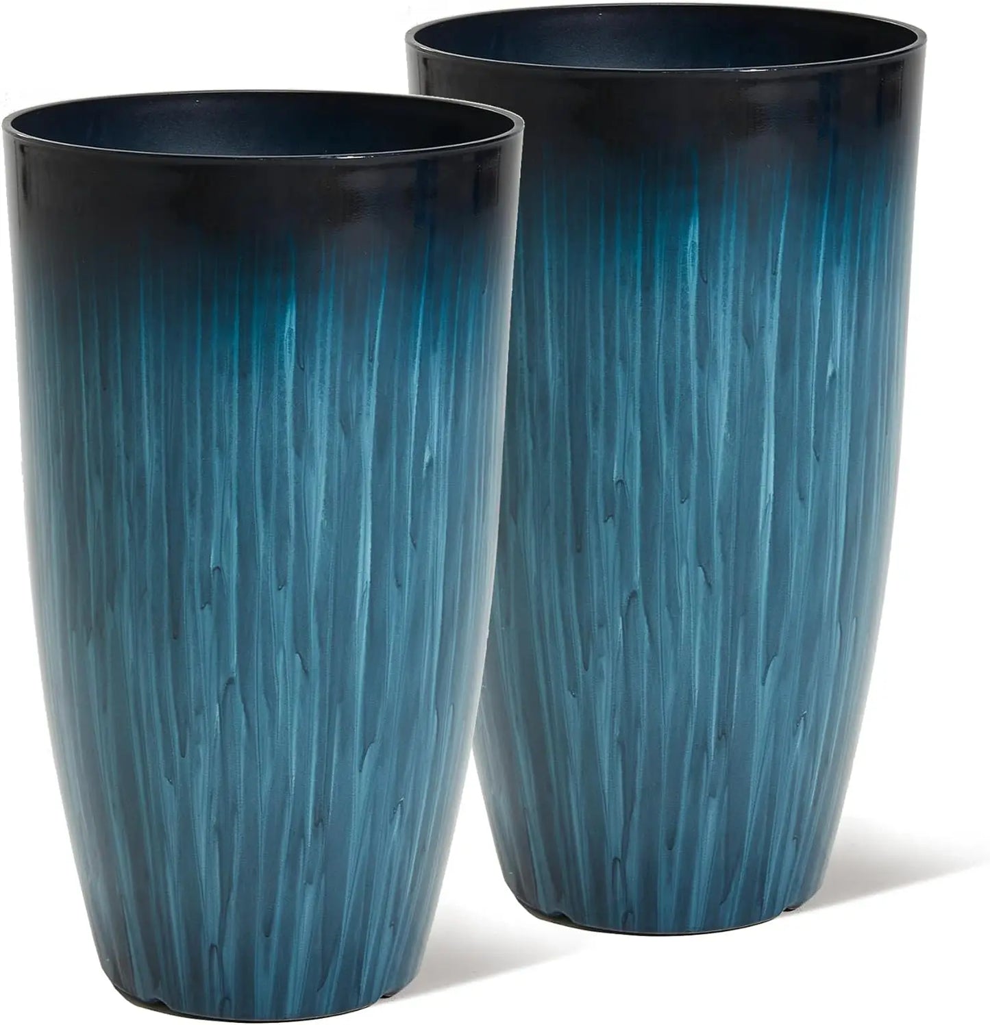 Set of 2 Gradient Blue Glossy Smooth Finish - Tall Plant Pots for Indoor or Outdoor