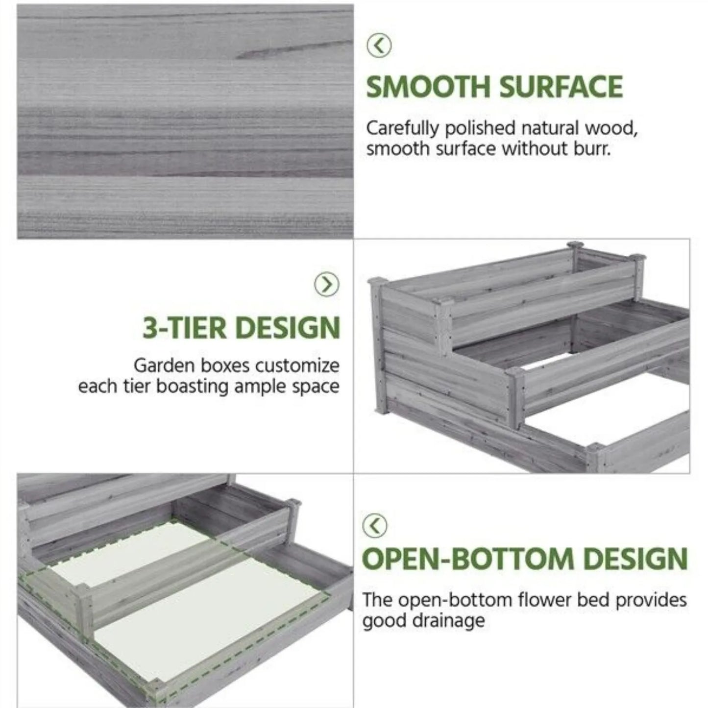 3 Tier Elevated Fir Wood Garden Planter For Vegetable Flowers United States