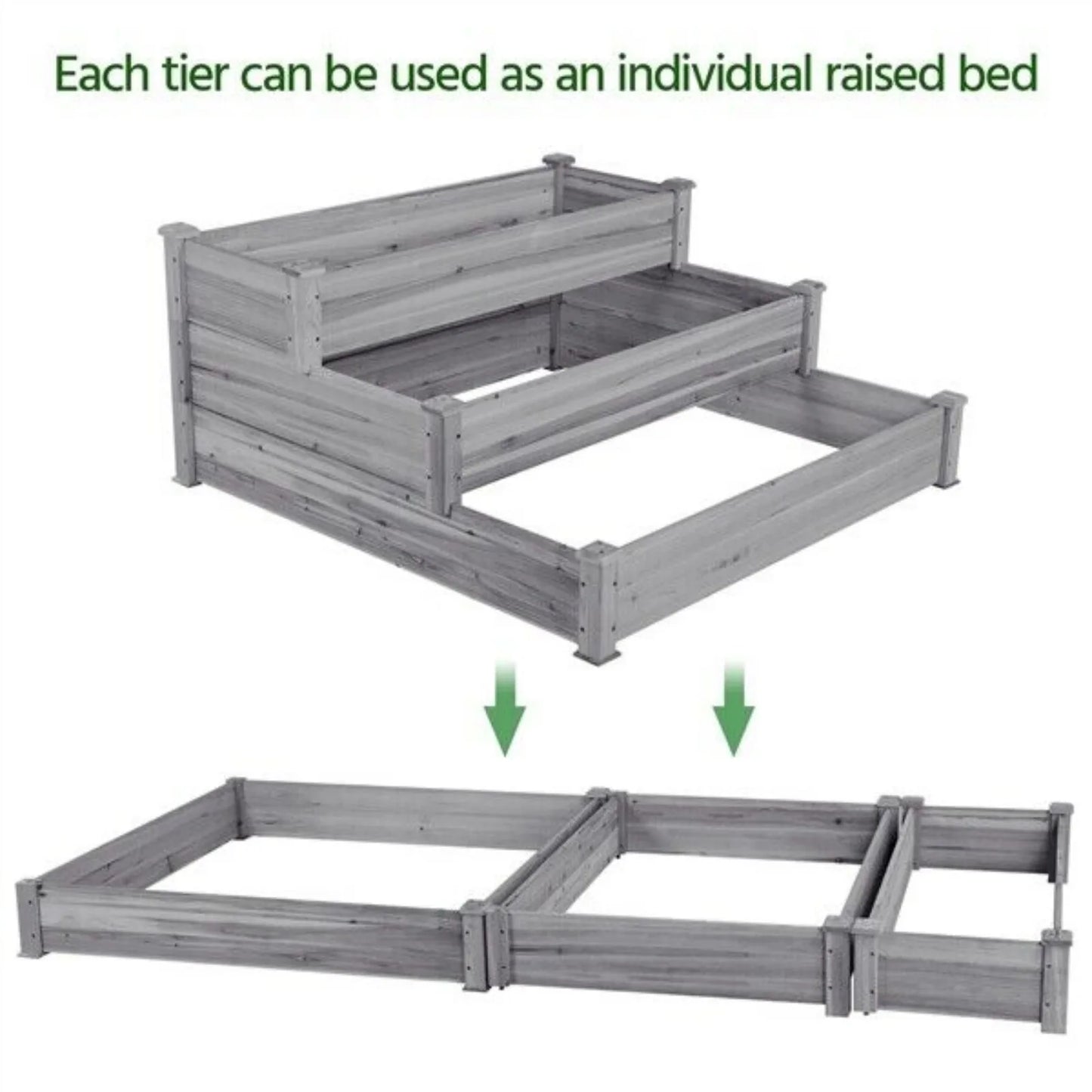 3 Tier Elevated Fir Wood Garden Planter For Vegetable Flowers United States