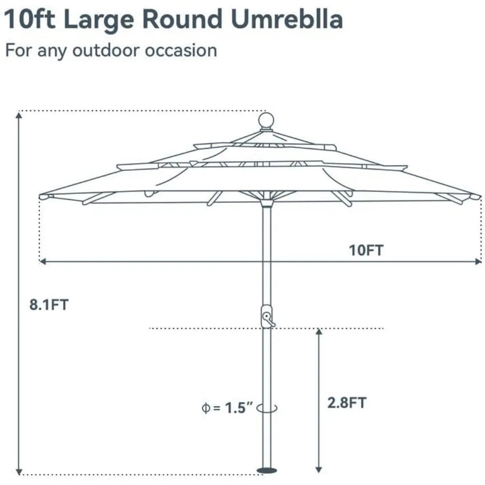 10ft Outdoor Table Umbrella, Auto-Tilt  with Crank,