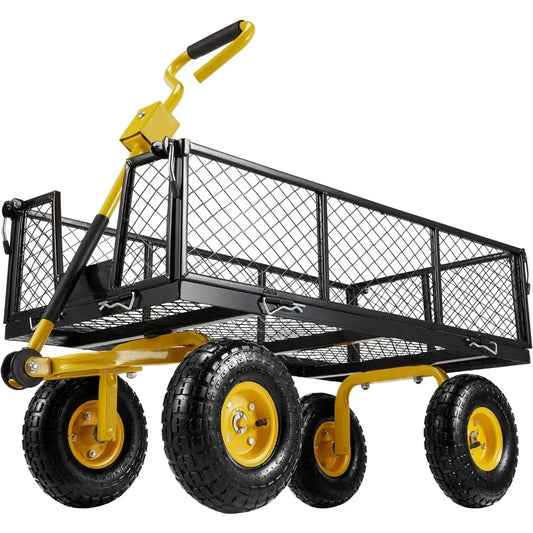 Steel Wagon Cart With 180°Adjustable Handle and Removable Sides for Garden, Yard, Beach, Snow