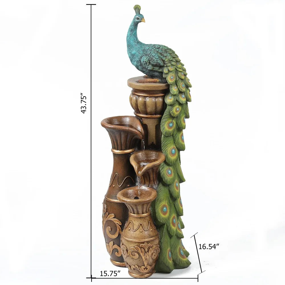 Peacock Pedestal Water Fountain with LED Light