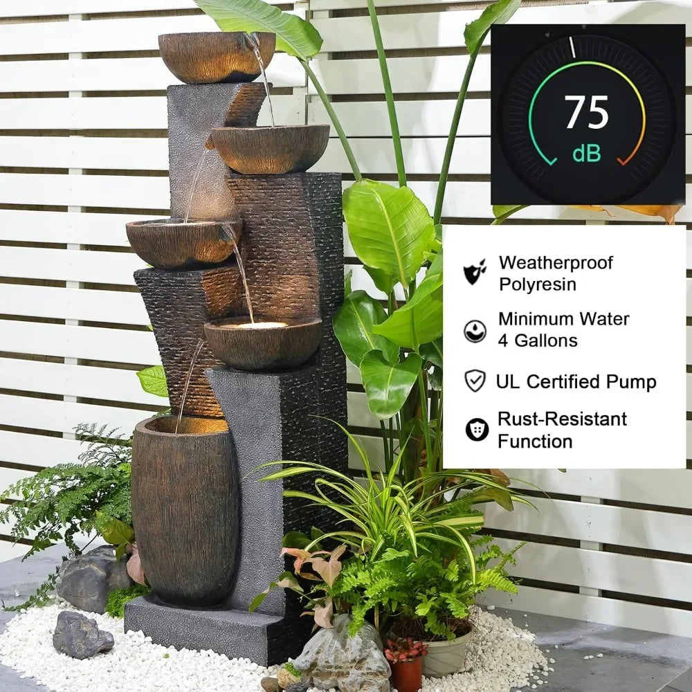 5 Tiers Large Modern Cascading Fountain with Lights