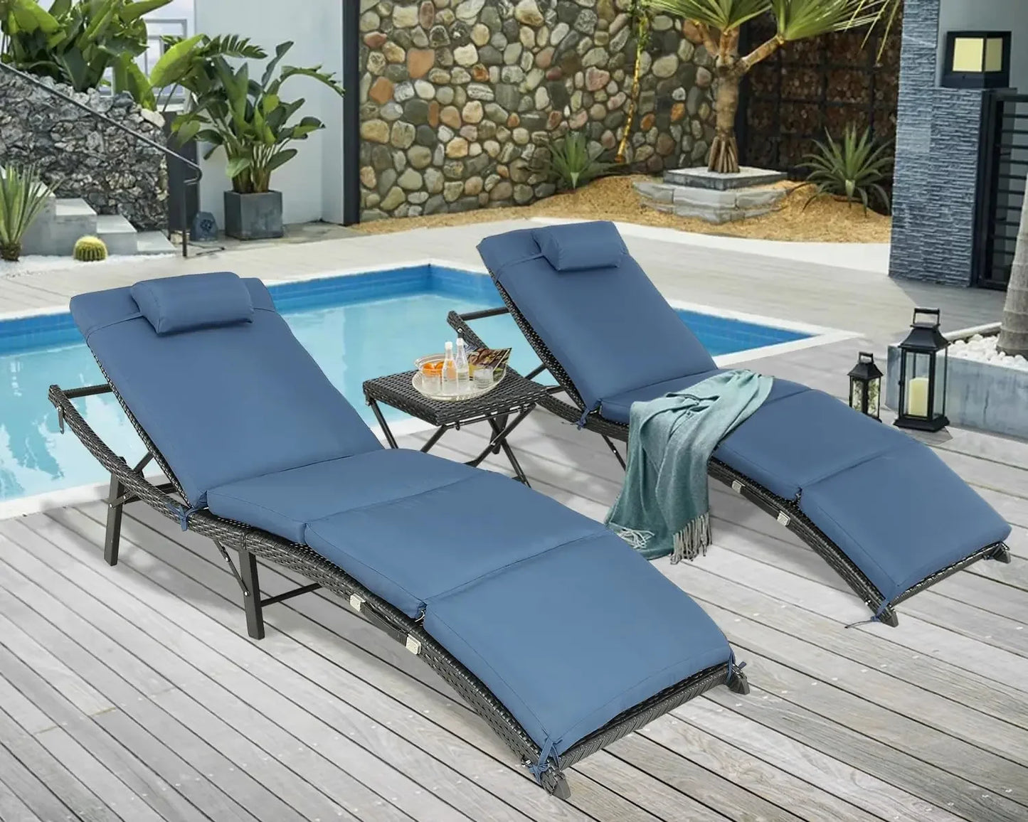 Outdoor Rattan Lounge Chair Set  with Side Table