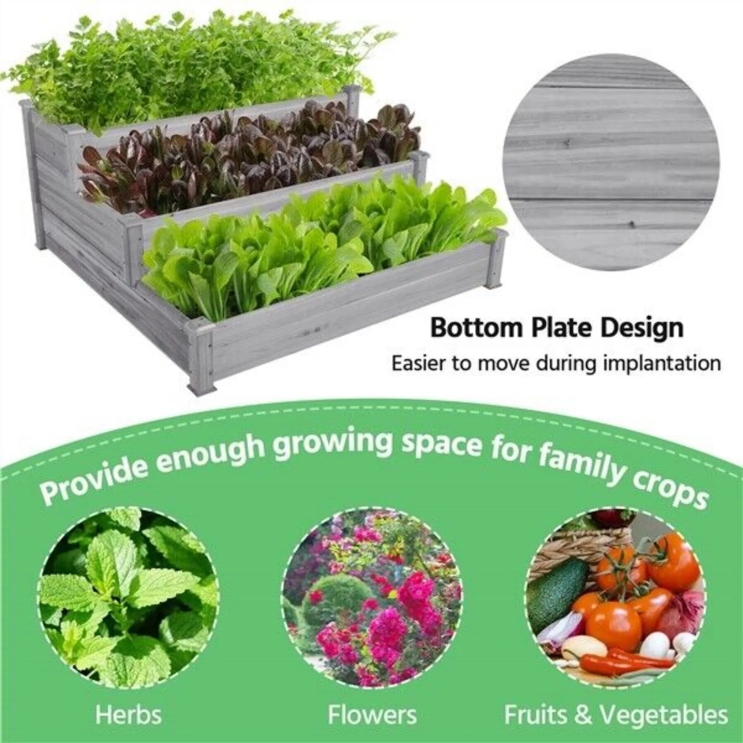 3 Tier Elevated Fir Wood Garden Planter For Vegetable Flowers United States