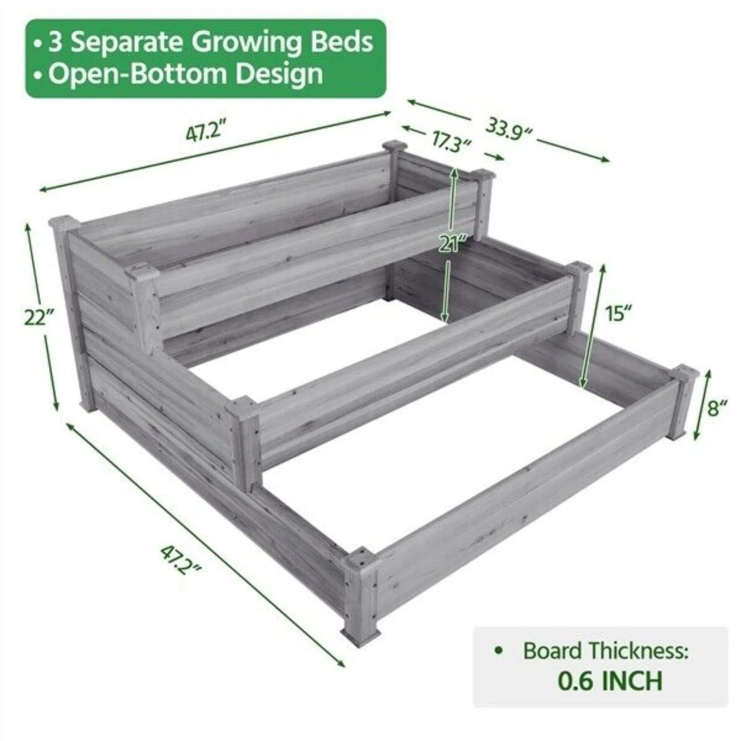 3 Tier Elevated Fir Wood Garden Planter For Vegetable Flowers United States